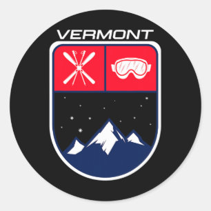 Ski Vermont Mountain Skiing Trail Skier Goggle Pol Classic Round Sticker