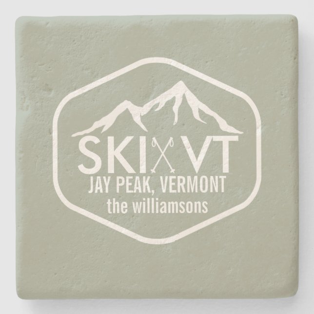 Ski Vermont Rustic Jay Peak, Stowe, Killington Stone Coaster (Front)