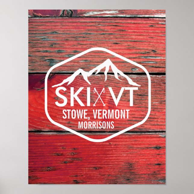 Ski Vermont Stowe Killington Stratton Red Barnwood Poster (Front)