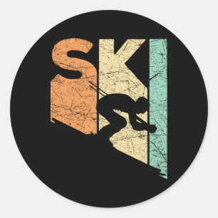 Ski Vintage Skier Retro Skiing Lover Downhill Ski Classic Round Sticker