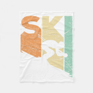 Ski Vintage Skier Retro Skiing Lover Downhill Ski Fleece Blanket