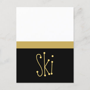 SKI Whimsical Fun Black Bright White Colour Block Holiday Postcard