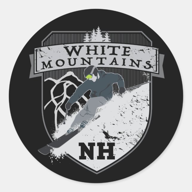 Ski White Mountains, NH Classic Round Sticker (Front)