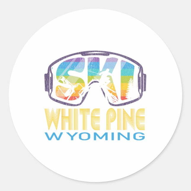 Ski White Pine Wyoming Skiing Vacation  Classic Round Sticker (Front)
