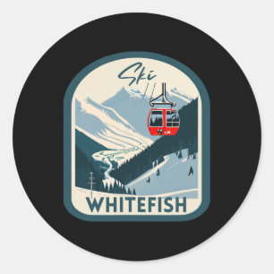 Ski Whitefish Retro Vintage Style Whitefish Skiing Classic Round Sticker