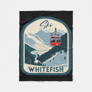 Ski Whitefish Retro Vintage Style Whitefish Skiing Fleece Blanket