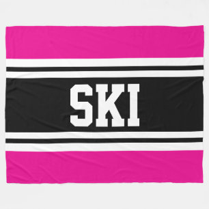 SKI Wide Bright Red Black White Racing Stripes Fleece Blanket