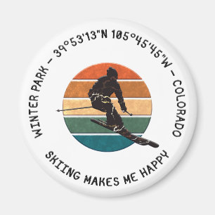 Ski Winter Park, Colorado - Man Skier, Black Text Magnet