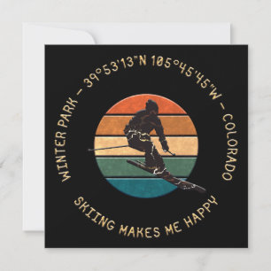 Ski Winter Park, Colorado - Man Skier, Gold Text Holiday Card