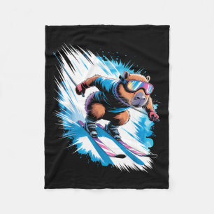 Ski winter sport skier funny skiing capybara fleece blanket