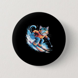 Ski winter sport skier funny skiing cat 6 cm round badge