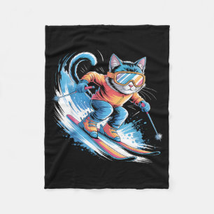 Ski winter sport skier funny skiing cat fleece blanket