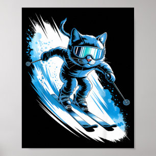Ski winter sport skier funny skiing cat  poster