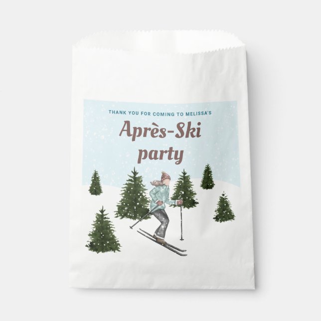 Ski Woman Winter Après-Ski Birthday Thank You Favour Bags (Front)