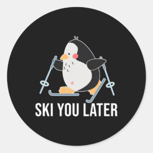 Ski You Later Skiing Penguin Winter Snow Christmas Classic Round Sticker