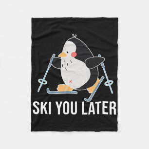 Ski You Later Skiing Penguin Winter Snow Christmas Fleece Blanket