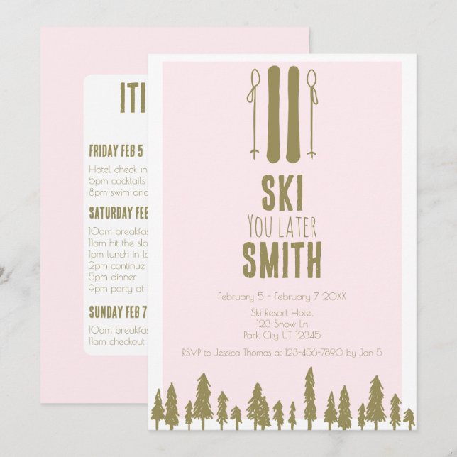 Ski you later Winter Bachelorette Party   Invitation (Front/Back)
