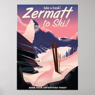Ski Zermatt retro vacation poster
