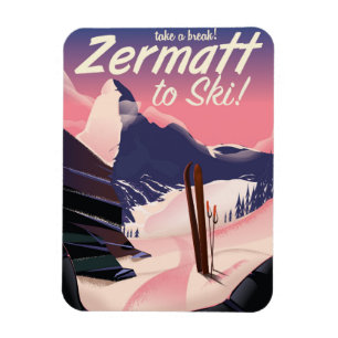 Ski Zermatt retro vacation poster Magnet