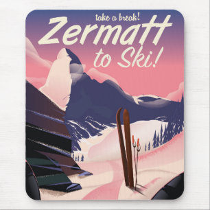 Ski Zermatt retro vacation poster Mouse Mat