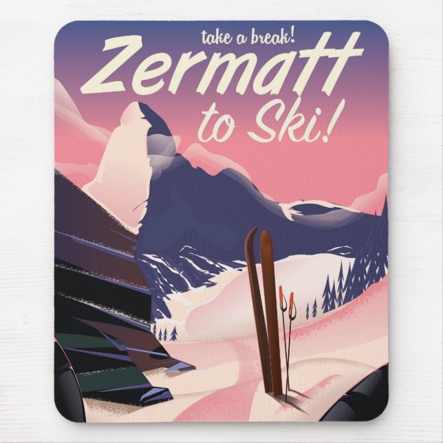 Ski Zermatt retro vacation poster Mouse Mat (Front)