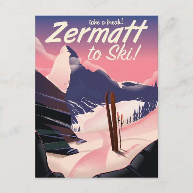 Ski Zermatt retro vacation poster Postcard (Front)