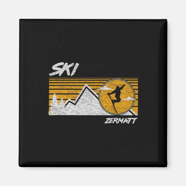 Ski Zermatt Switzerland Retro Skiing Tee  Magnet (Front)