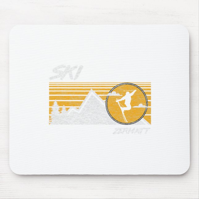 Ski Zermatt Switzerland Retro Skiing Tee  Mouse Mat (Front)