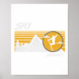 Ski Zermatt Switzerland Retro Skiing Tee Poster