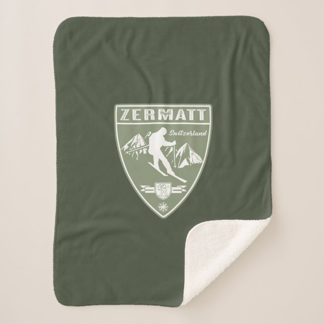 Ski Zermatt Switzerland Sherpa Blanket (Front)