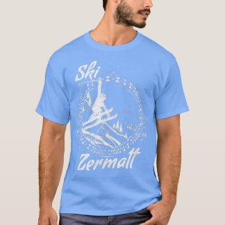 Ski Zermatt, Switzerland Vintage Snow Skiing Vacat T-Shirt