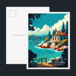 Skiathos Greece Art vintage travel illustration Postcard<br><div class="desc">Skiathos Greece Art vintage travel place illustration</div>