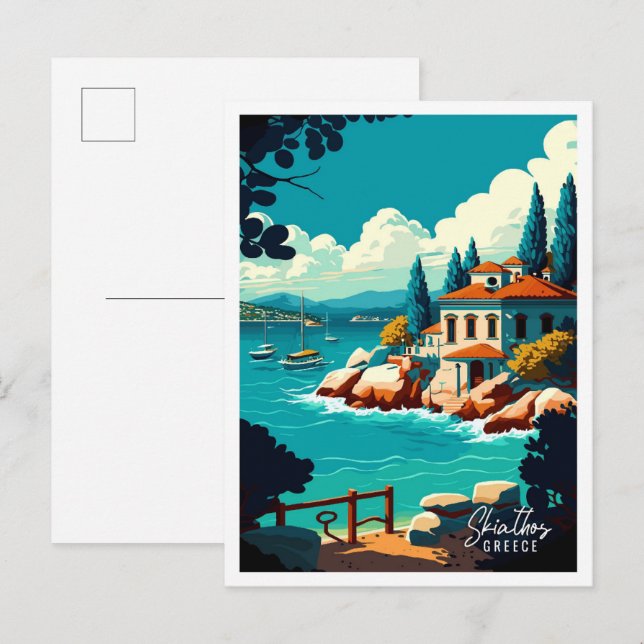 Skiathos Greece Art vintage travel illustration Postcard (Front/Back)