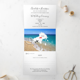 Skiathos Greek Destination Wedding Photo Tri-Fold Invitation