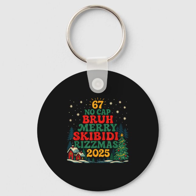 Skibiddi Rizzmas 2025 Funny Meme Christmas Tree  Key Ring (Front)