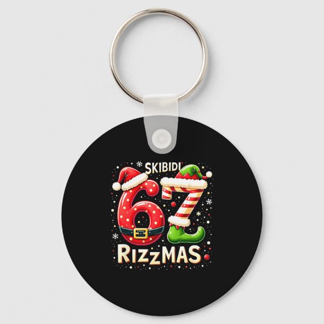 Skibidi 67 Rizzmas Christmas Meme Funny Elf Santa  Key Ring (Front)