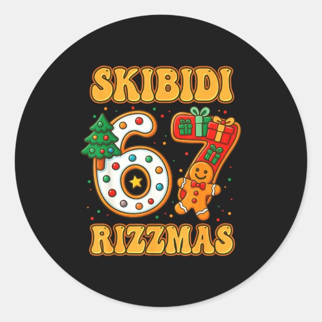 Skibidi 67 Rizzmas Funny Six Seven Meme Christmas  Classic Round Sticker (Front)