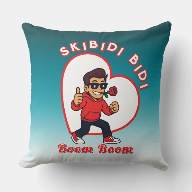 Skibidi Bidi Boom Boom Valentine Meme - Cartoon Cushion (Front)