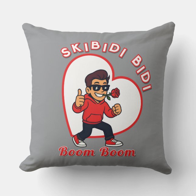 Skibidi Bidi Boom Boom Valentine Meme - Cartoon Cushion (Front)
