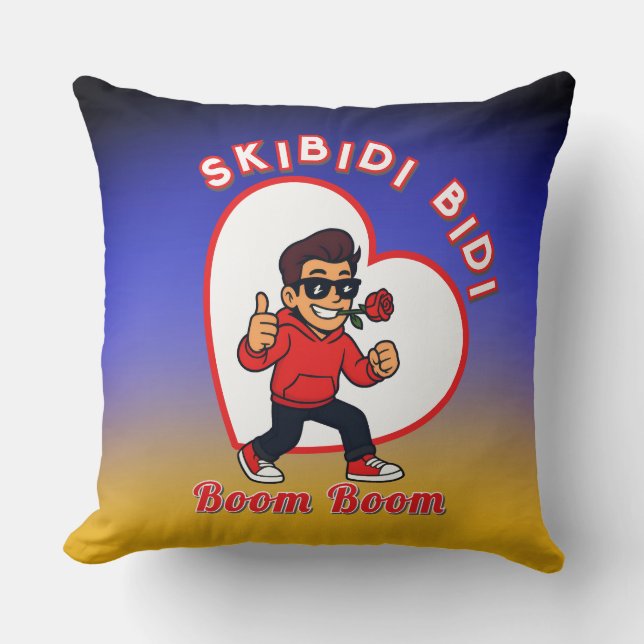 Skibidi Bidi Boom Boom Valentine Meme - Cartoon Cushion (Front)