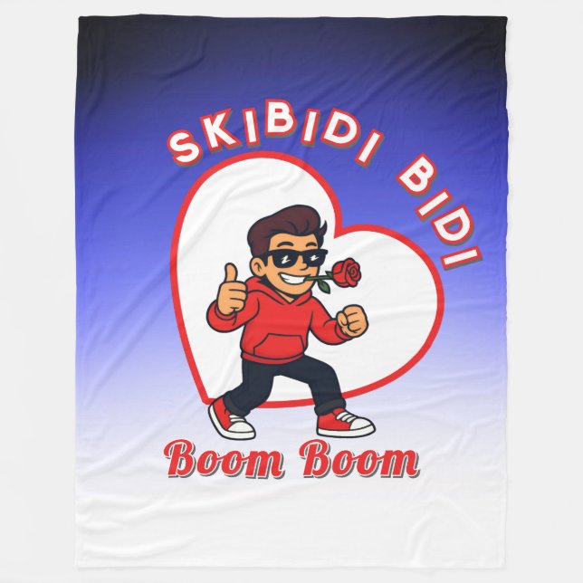Skibidi Bidi Boom Boom Valentine Meme - Cartoon Fleece Blanket (Front)
