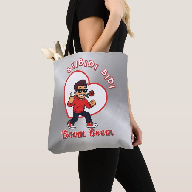 Skibidi Bidi Boom Boom Valentine Meme - Cartoon Tote Bag (Close Up)