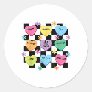 Skibidi Bruh Ohio Demure Hearts Funny Valentines D Classic Round Sticker