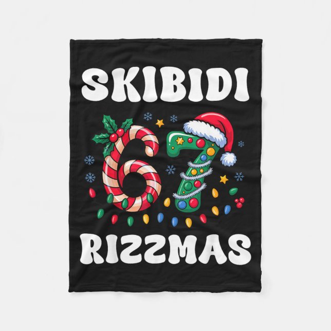 Skibidi Rizzmas 67 Christmas Six Seven Xmas Funny  Fleece Blanket (Front)