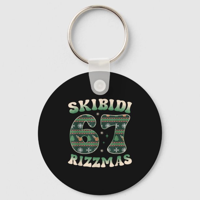 Skibidi Rizzmas 67 Six Seven Meme Ugly Christmas F Key Ring (Front)