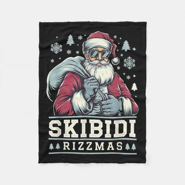 Skibidi Rizzmas Cool Santa Funny Christmas Rizz Ri Fleece Blanket (Front)