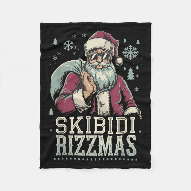 Skibidi Rizzmas Cool Santa Funny Christmas Rizz Ri Fleece Blanket (Front)