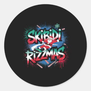 Skibidi Rizzmas Funny Christmas Snowboarding Santa Classic Round Sticker