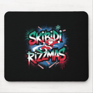 Skibidi Rizzmas Funny Christmas Snowboarding Santa Mouse Mat
