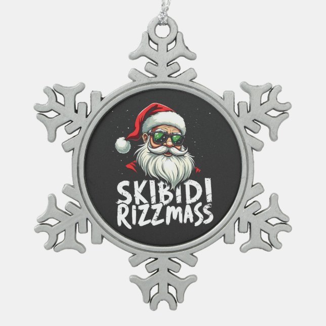 Skibidi Rizzmas Funny Gen Alpha Slang Christmas Snowflake Pewter Christmas Ornament (Front)